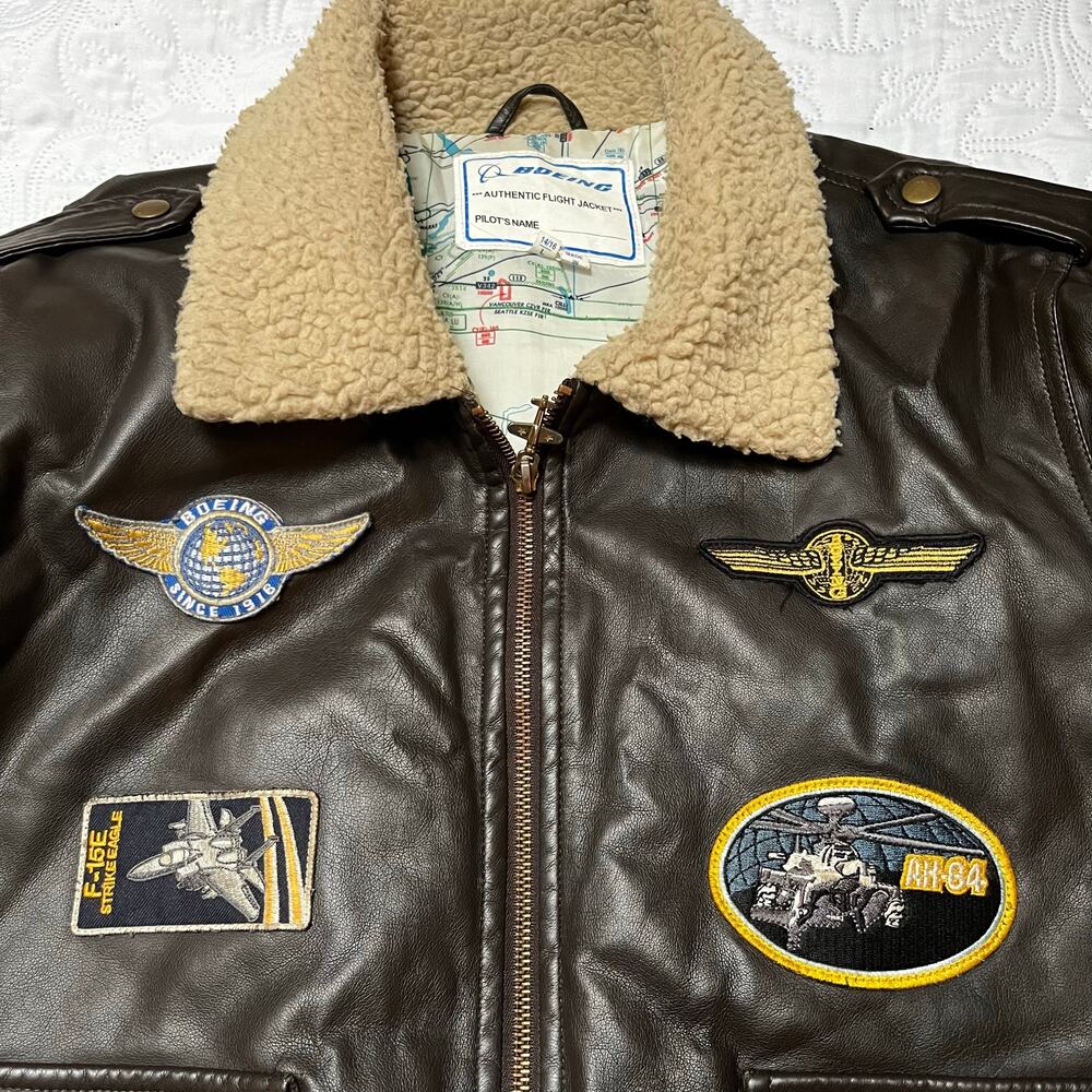 Boeing Classic Aviator Bomber Jacket with Patches Size 14/16 - Picture 9 of 12